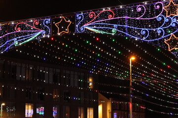 Christmas outdoor lights display at night