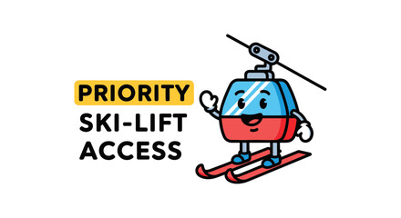 Fototapeta premium Cartoon Ski Lift Character Offering Priority Access To Encourage Skiing Activities
