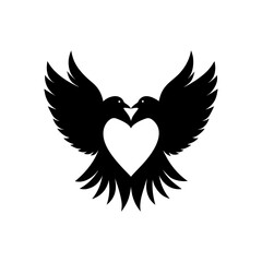 Romantic Birds Icon with Wings Forming Heart Symbol.