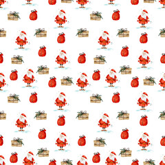 Santa claus, gift, and sack pattern on white background for christmas.