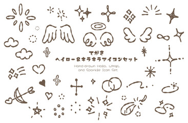 Hand-drawn Halo Wings Sparkles Icon Set
