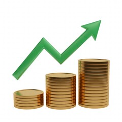 Growing Stack of Gold Coins with Upward Trend Arrow