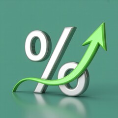 Percentage Symbol with Green Upward Arrow, Symbolizing Growth and Success