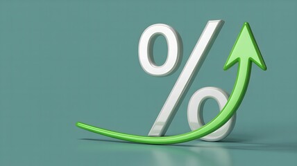 Percentage Symbol with Upward Green Arrow Indicating Growth and Success