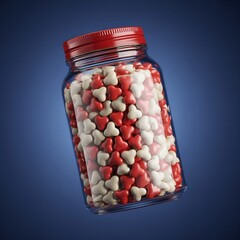 Glass Jar Filled with Red and White Heart-Shaped Candies