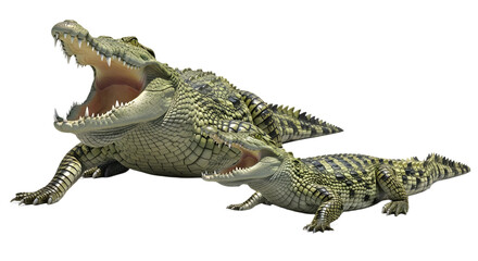 Fototapeta premium Crocodile Family, Wildlife and Parenting Concept n transparent background