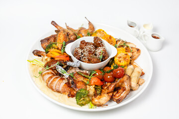 Complete chicken set featuring wings, drumsticks, sides and sauces - perfect for restaurant menus, family meals or premium food delivery branding.