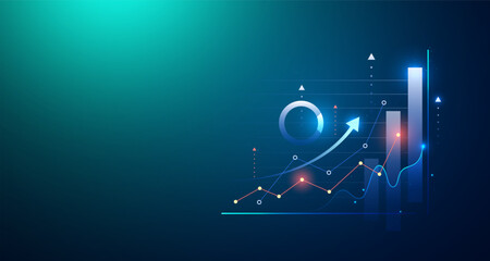Digital Growth Chart Vector - Business Success, Finance Data Analysis, Abstract Futuristic Progress for Technology Investment Market Graph Background