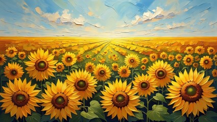Fototapeta premium Sunflower Field Impressionist Painting