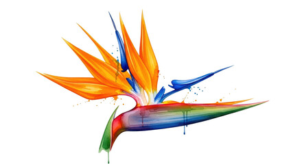 Bird of Paradise flower with rainbow colors and water splashes strelitzia tropical flower