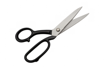 Metal scissors opening showing sharp blades transparent background