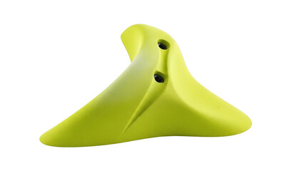 Bright Yellow Climbing Hold with Two Bolt Holes on Black Background rock climbing