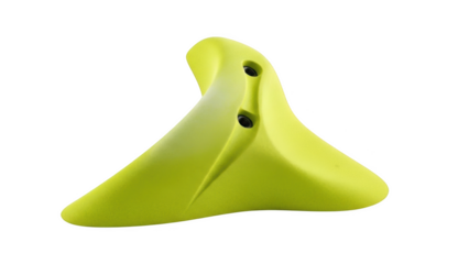 Bright Yellow Climbing Hold with Two Bolt Holes on Black Background rock climbing