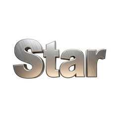 Brushed metal 3 D text Star on black background word typography