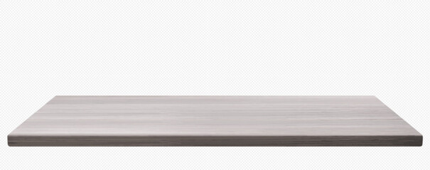Light grey wooden desk top isolated on transparent background. Vector realistic illustration of oak wood kitchen dining table or office countertop perspective, furniture production, interior design