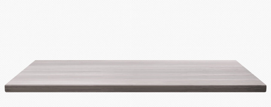 Light grey wooden desk top isolated on transparent background. Vector realistic illustration of oak wood kitchen dining table or office countertop perspective, furniture production, interior design
