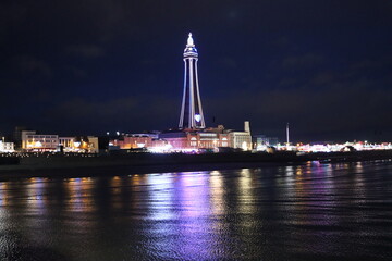 Blackpool illuminations at night in winter