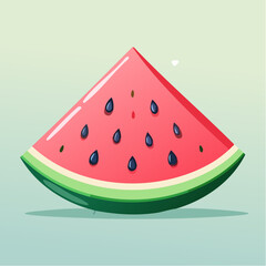 Illustration of a watermelon slice with seeds on a light green background.