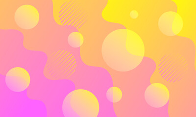 yellow pink with stripes lines wave curves and circles shape funny style abstract background