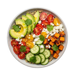 Healthy Quinoa Bowl with Avocado Tomatoes Cucumber and Sweet Potato healthy food