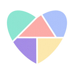 Geometric heart puzzle. Colorful pastel tangram mosaic shape with paper texture. Hand drawn illustration isolated on transparent background 