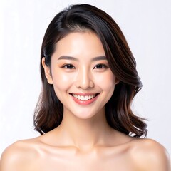 Smiling woman, beautiful skin, elegant style