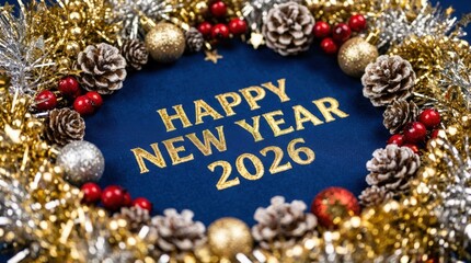 Celebrate the new year 2026 with festive decorations home holiday greeting card elegant atmosphere close-up view joyful concepts for a memorable celebration