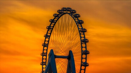 Ferris wheel and orange sky at dusk