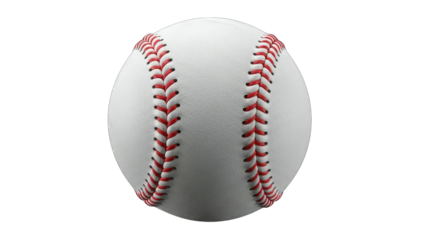 Detailed Close Up Of A White Baseball With Red Stitching On A Transparent Background Showing Texture and Grit Under Studio Lighting