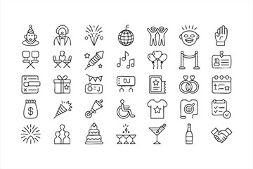 Celebration and Holiday Event Icons for Party Planning Apps, Venue Tools and Entertainment Dashboards