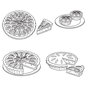 Pecan Pie Vector Illustration with Slice Pecan Pie Graphic Illustration for Bakery and Dessert Designs Traditional Pecan Pie Slice Vector Illustration 