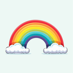 Cartoon rainbow with clouds on both ends against a light blue background.