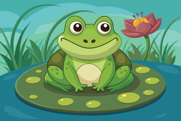 Cartoon toad on lily pad cute pond creature whimsical colorful vector image