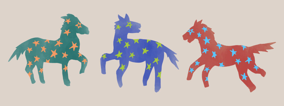 abstract doodle horse riso vintage handrawn