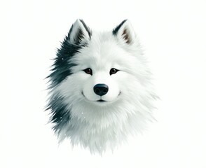 Fluffy white husky dog portrait with soft fur detail and gentle expression on clean white background Generative AI
