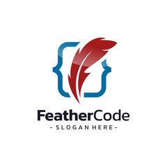 Feather code logo vector, icon, symbol, signature pen illustration design template.
