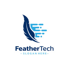Feather tech logo vector, icon, symbol, signature pen illustration design template.