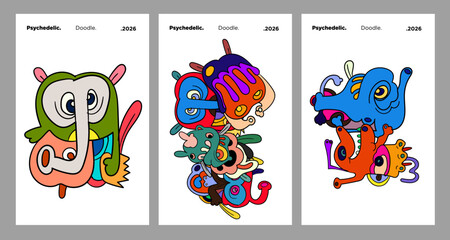 Abstract colorful doodle art design, psychedelic cartoon, pattern seamless background texture vector