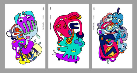 Abstract colorful doodle art design, psychedelic cartoon, pattern seamless background texture vector