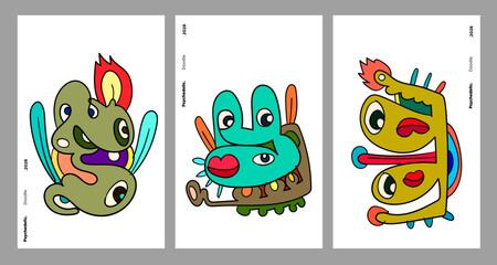 Abstract colorful doodle art design, psychedelic cartoon, pattern seamless background texture vector