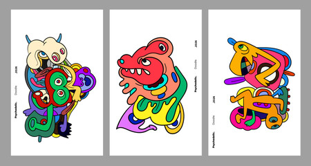 Abstract colorful doodle art design, psychedelic cartoon, pattern seamless background texture vector