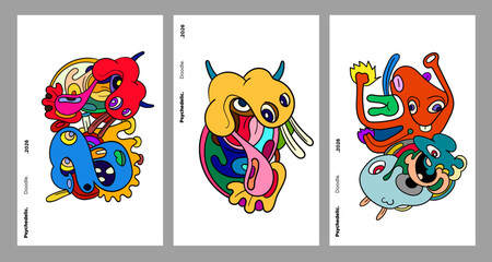 Abstract colorful doodle art design, psychedelic cartoon, pattern seamless background texture vector