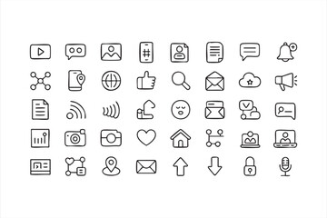 Communication and Content Sharing Icons for Web Platforms, Social Networks and Digital Marketing