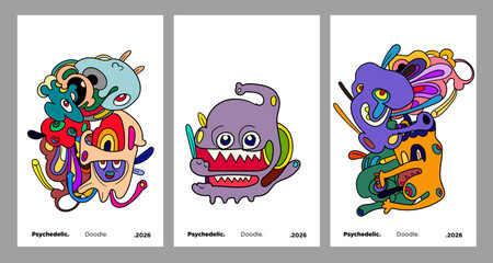 Abstract colorful doodle art design, psychedelic cartoon, pattern seamless background texture vector