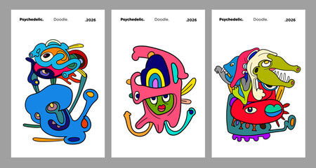 Abstract colorful doodle art design, psychedelic cartoon, pattern seamless background texture vector