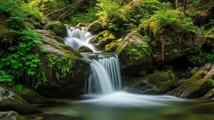 Naklejka premium Silky Mountain Stream Cascading Over Rocks