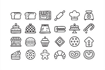Sweet Snack and Confectionery Icons for Digital Food Platforms, Dessert Apps and Ordering Dashboards