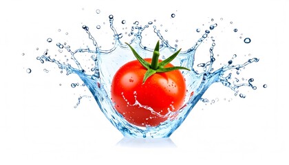 Vibrant Red Tomato Splashing in Crystal Clear Water