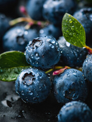 Freshly harvested blueberries with water drops, blue fruit wallpaper for phone.