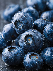 Freshly harvested blueberries with water drops, blue fruit wallpaper for phone.